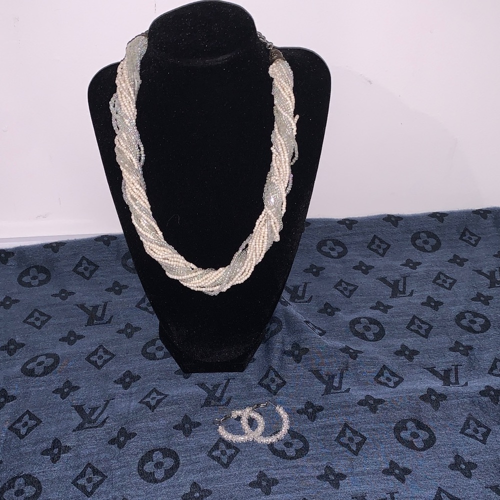 Elegant Pearl Twist Necklace and Earring Set
